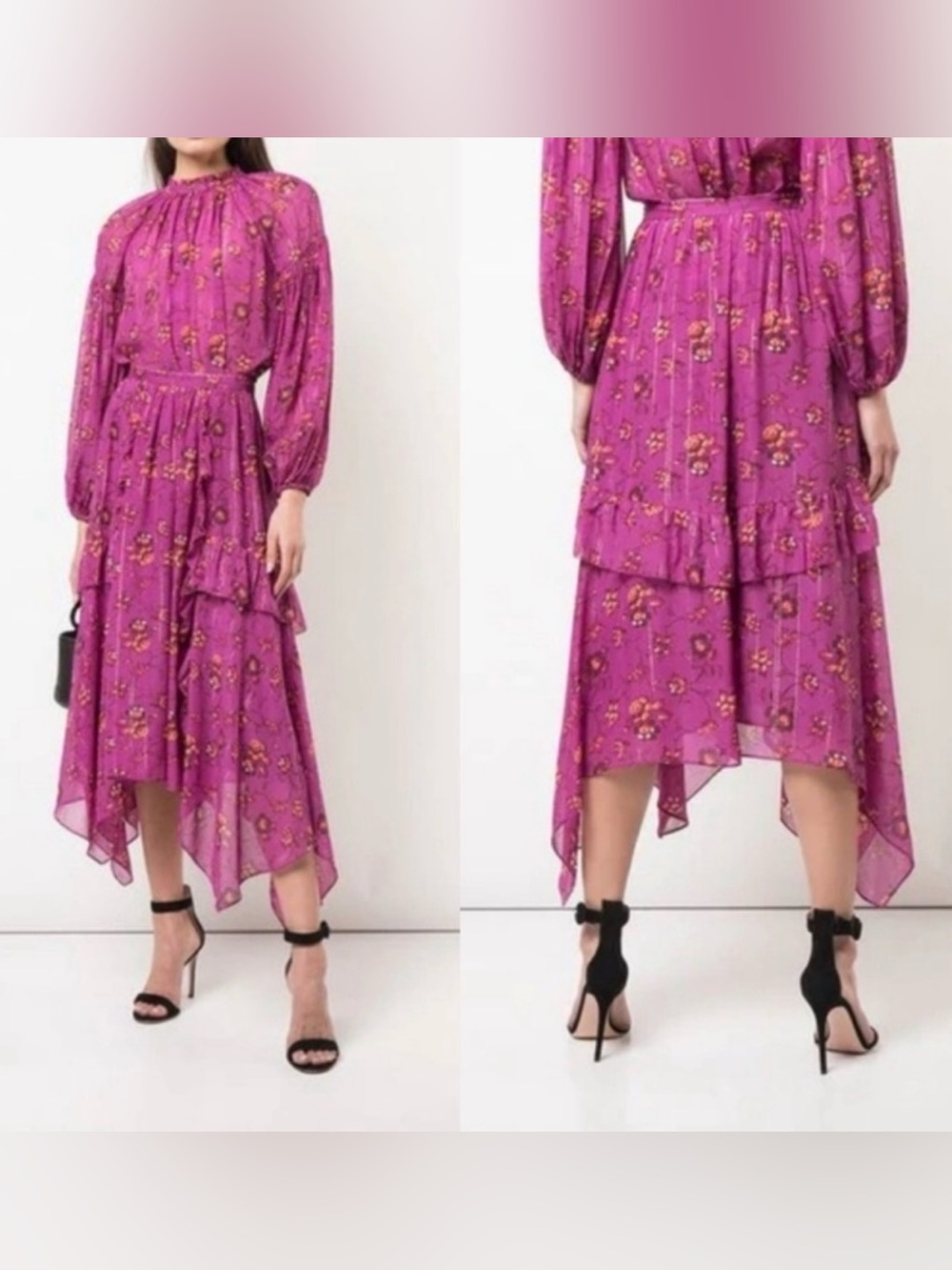 Like New- Ulla Johnson Purple Floral Tiered Midi Skirt